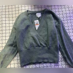 pink rose blue sweater